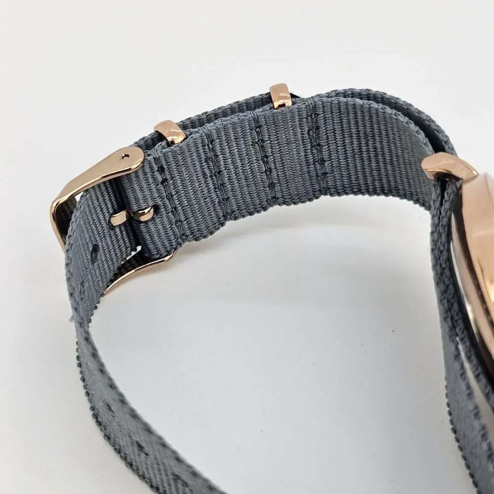 Unisex Watch 38MM Dark Gold Gray Dial Gray Canvas Band Strap New‎ Battery